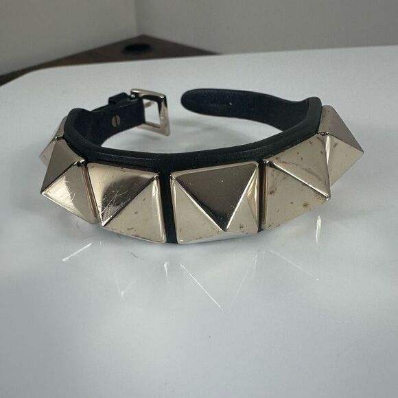 Valentino Garavani Rockstud Leather Bracelet Black Silver Large - Picture 2 of 12
